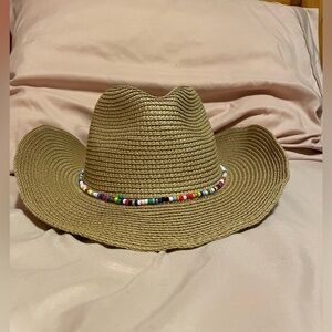 Versatile Cowboy/Flat Rim Sun Hat w/ Colorful Beaded Decor